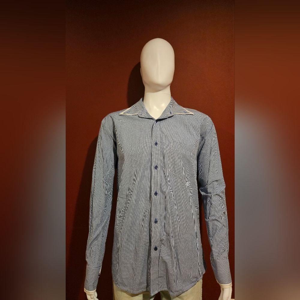 Men's Lanzzino Blue Checkered Button Down Shirt - Size XXL